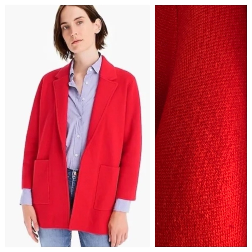 J. Crew 365 Red Sophie Open Front Wool Blend Cardigan Sweater Blazer Jacket